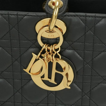 Christian DIOR Large LADY DIOR Cannage Bag Tote Bag Leather Black Gold Hardware