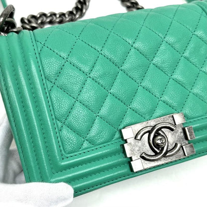 Chanel Boy Chanel Bag Shoulder Bag Calfskin Green Silver Hardware Chain