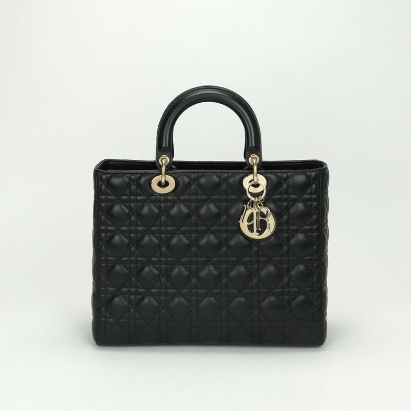 Christian DIOR LADY DIOR Large LADY DIOR Cannage Bag Tote Bag Lambskin Black