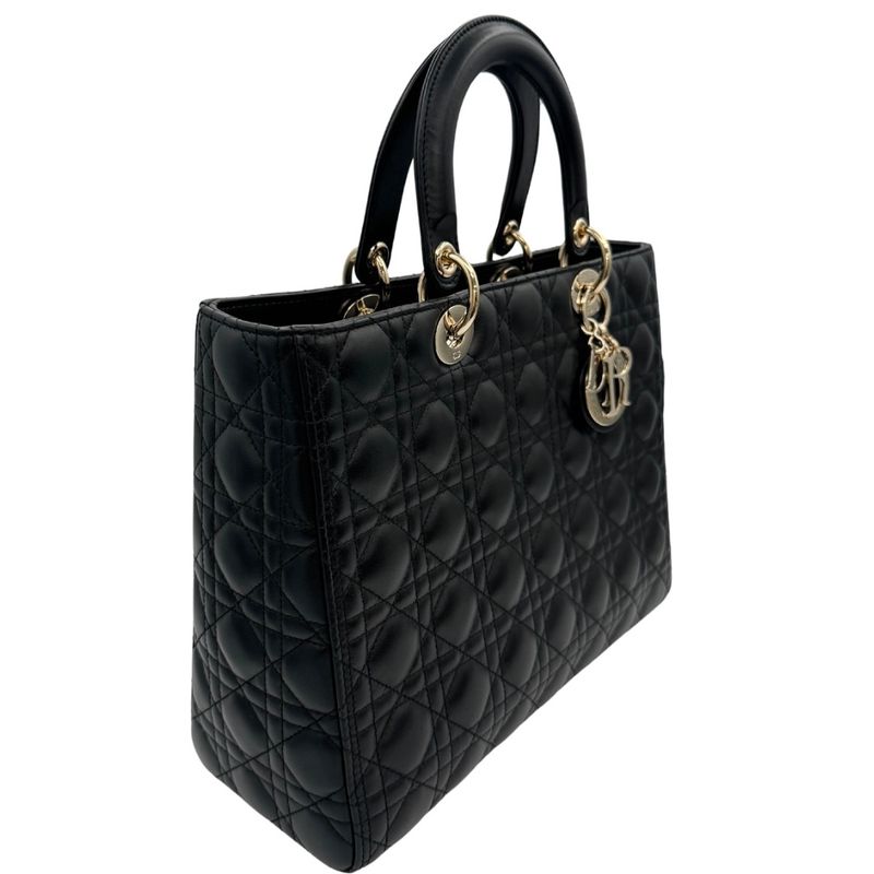 Christian DIOR LADY DIOR Large LADY DIOR Cannage Bag Tote Bag Lambskin Black