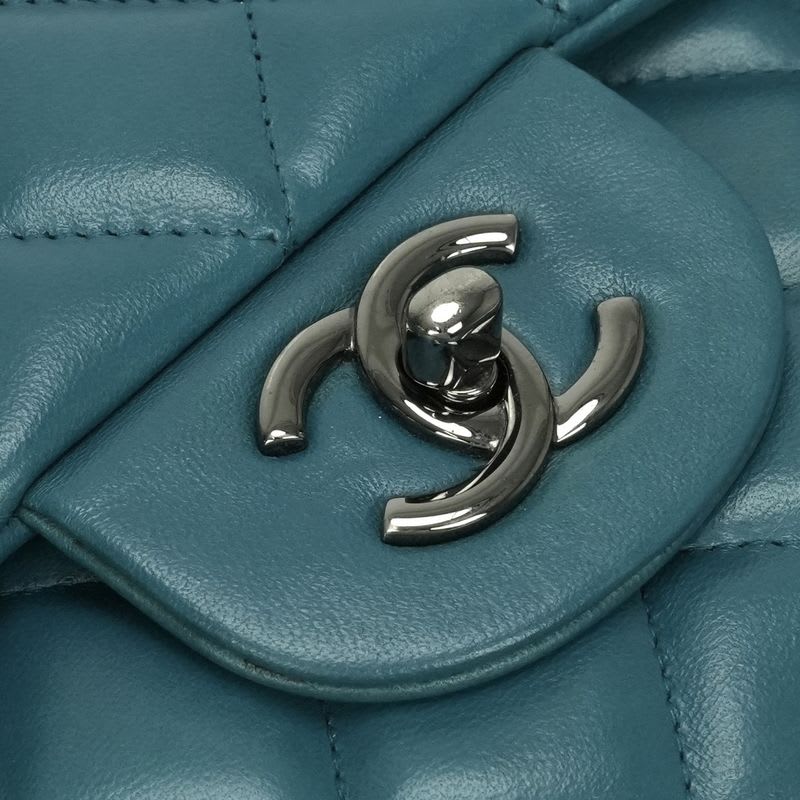 Chanel Quilted 30 big Bag Shoulder Lambskin Blue Silver