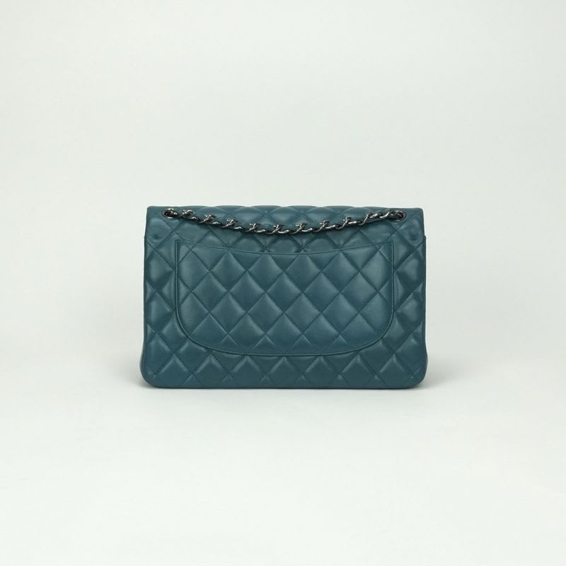 Chanel Quilted 30 big Bag Shoulder Lambskin Blue Silver