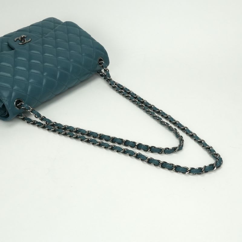 Chanel Quilted 30 big Bag Shoulder Lambskin Blue Silver