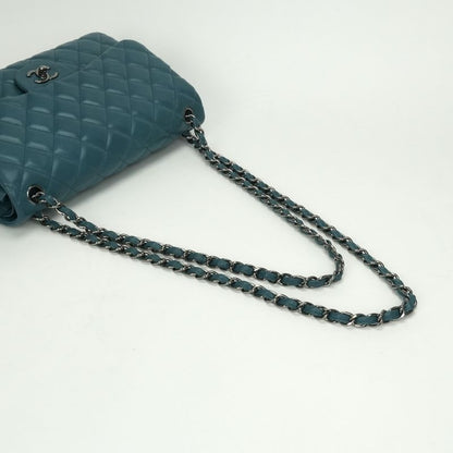Chanel Quilted 30 big Bag Shoulder Lambskin Blue Silver