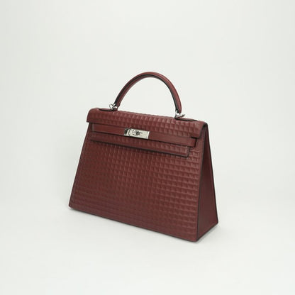 Hermes Kelly 32 Kelly 32 Bag Tote Bag Waffle Deutch Rougeh Red Silver Hardware