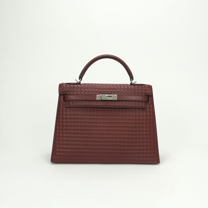 Hermes Kelly 32 Kelly 32 Bag Tote Bag Waffle Deutch Rougeh Red Silver Hardware