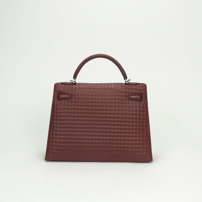 Hermes Kelly 32 Kelly 32 Bag Tote Bag Waffle Deutch Rougeh Red Silver Hardware