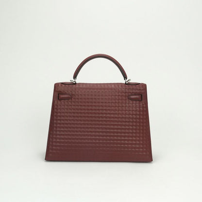 Hermes Kelly 32 Kelly 32 Bag Tote Bag Waffle Deutch Rougeh Red Silver Hardware