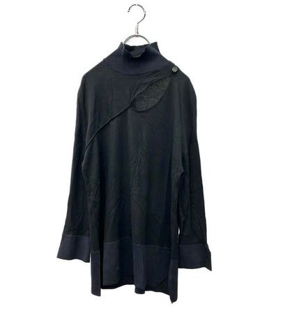 Christian Dior Long Sleeve Knit Mock Neck Slit Knit CD Button Black 5h24543am549