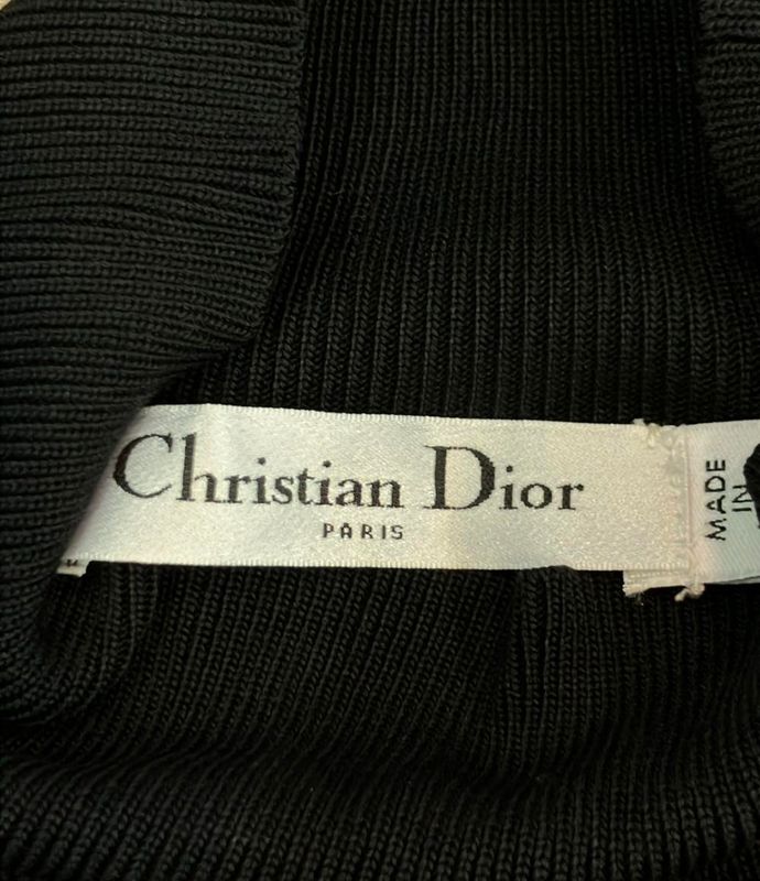 Christian Dior Long Sleeve Knit Mock Neck Slit Knit CD Button Black 5h24543am549