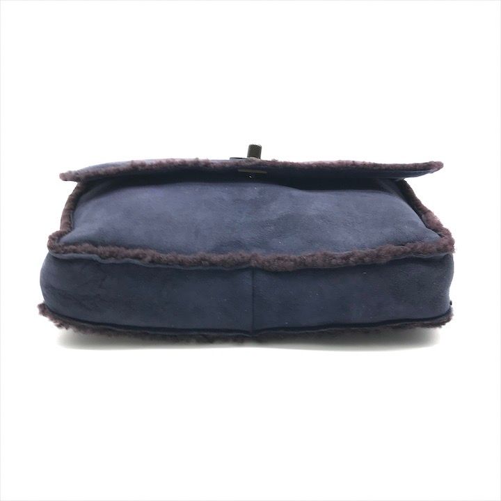 Chanel CC Logo Turnlock Mouton Hand Clutch Navy