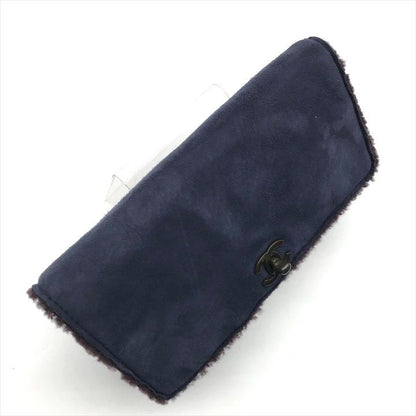 Chanel CC Logo Turnlock Mouton Hand Clutch Navy