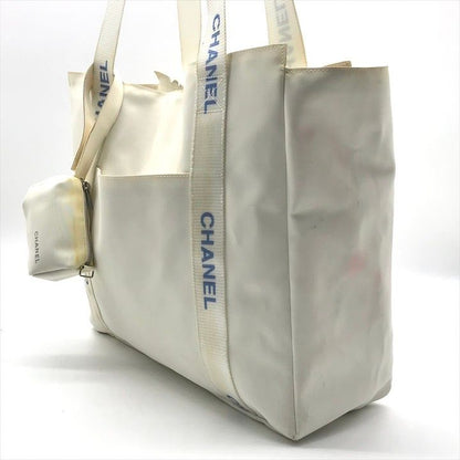 Chanel Sports Line Nylon Pouch Logo Tote White
