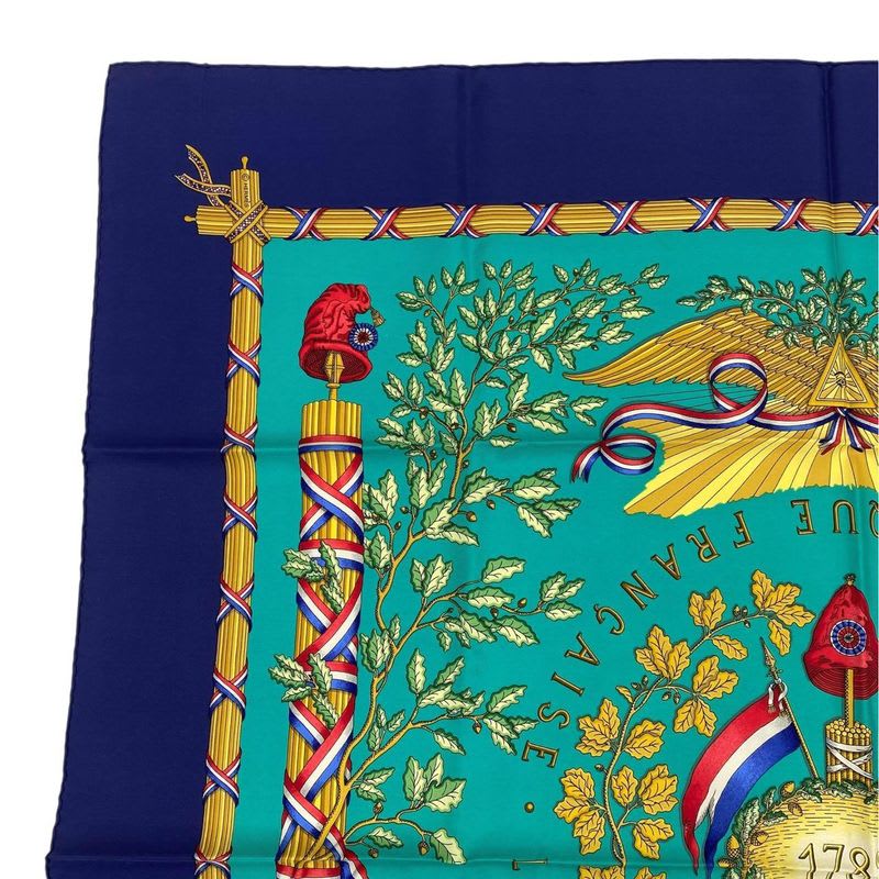 Hermes Scarf Carre 90 in Commemoration Of The French Revolution Silk Blue