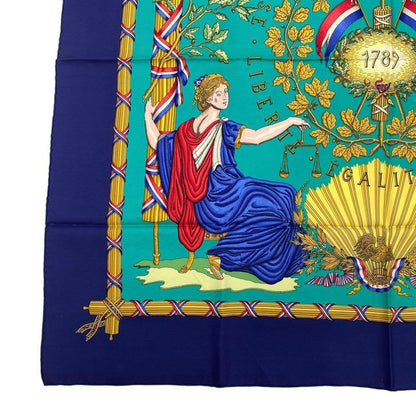 Hermes Scarf Carre 90 in Commemoration Of The French Revolution Silk Blue