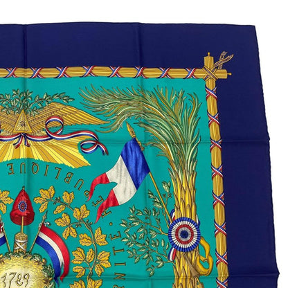 Hermes Scarf Carre 90 in Commemoration Of The French Revolution Silk Blue