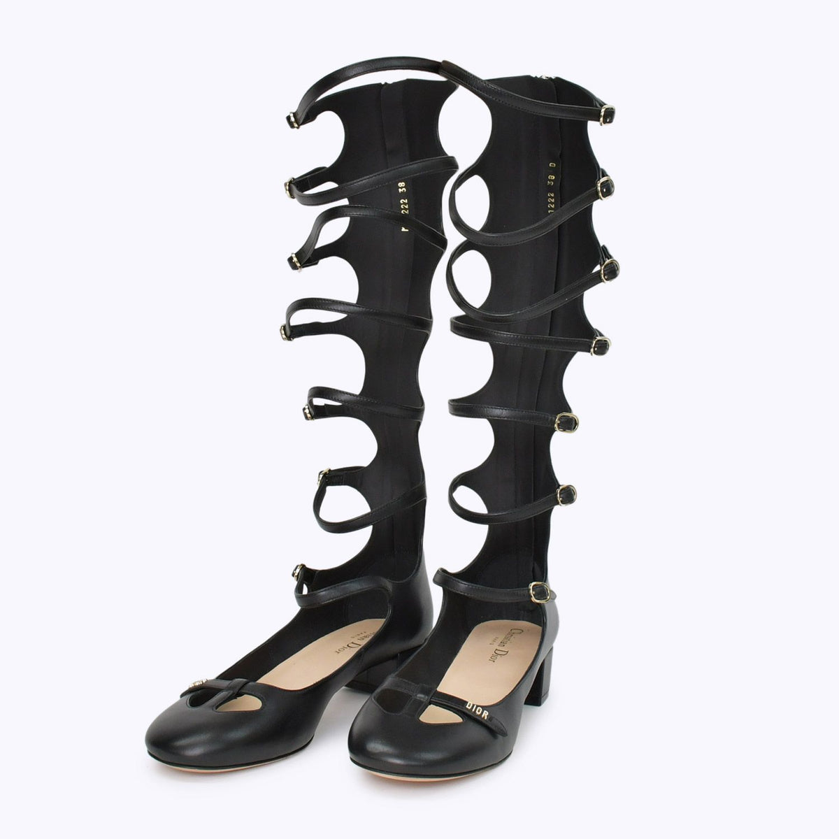 Dior Bondage Strap Long Boots Pumps Black