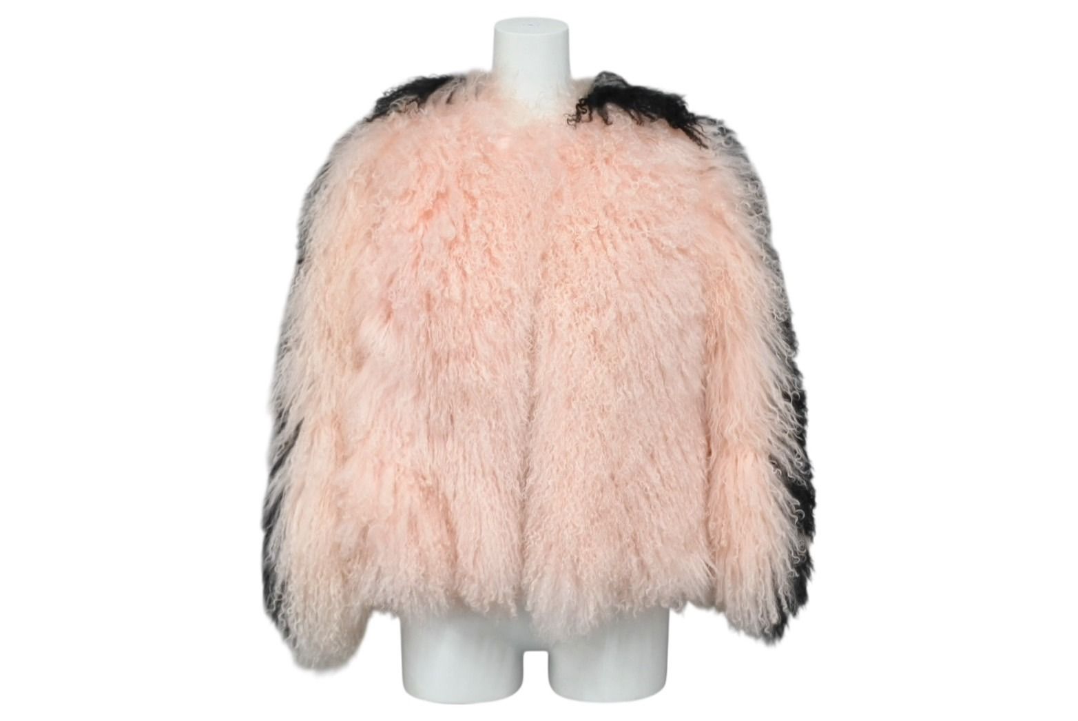 Fendi Fur Coat Lamb Silk Fur Pink Black