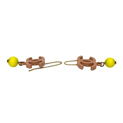 Chanel Swing Earrings Yellow Ball Coco Mark Alloy Plastic 03S