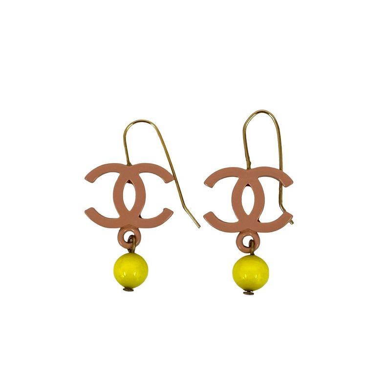 Chanel Swing Earrings Yellow Ball Coco Mark Alloy Plastic 03S