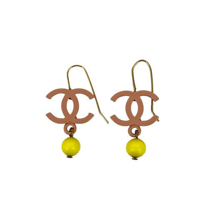 Chanel Swing Earrings Yellow Ball Coco Mark Alloy Plastic 03S