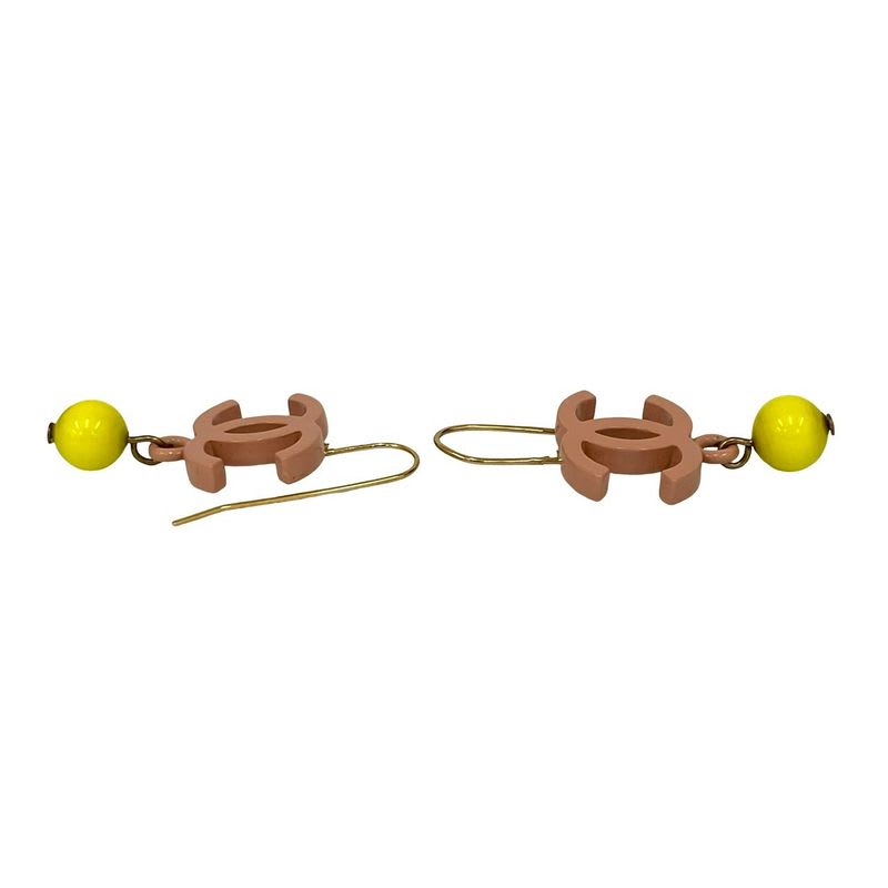 Chanel Swing Earrings Yellow Ball Coco Mark Alloy Plastic 03S