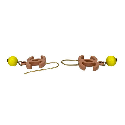 Chanel Swing Earrings Yellow Ball Coco Mark Alloy Plastic 03S