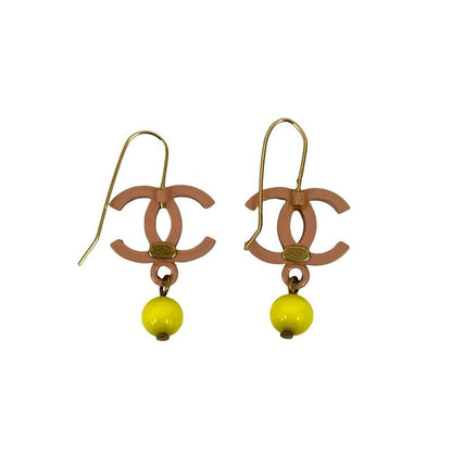 Chanel Swing Earrings Yellow Ball Coco Mark Alloy Plastic 03S