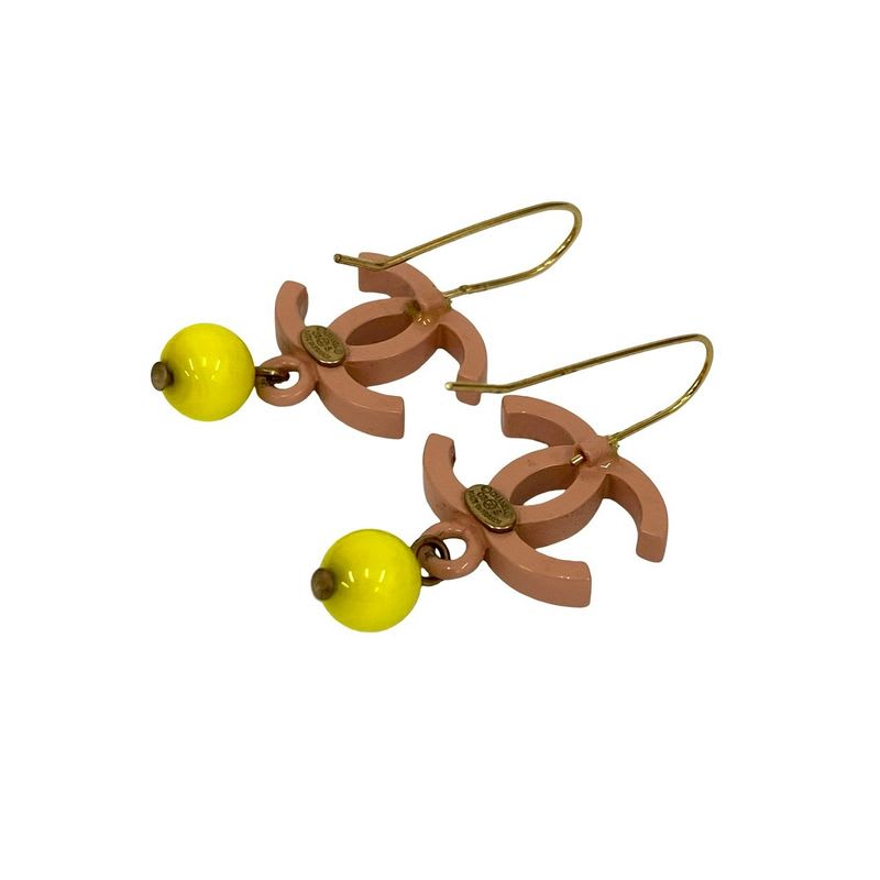 Chanel Swing Earrings Yellow Ball Coco Mark Alloy Plastic 03S
