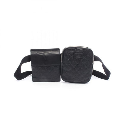 Gucci Waist Bag Guccissima Double Pouch Belt Bag 495450 Black Leather Guccissima