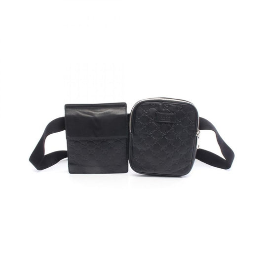 Gucci Waist Bag Guccissima Double Pouch Belt Bag 495450 Black Leather Guccissima