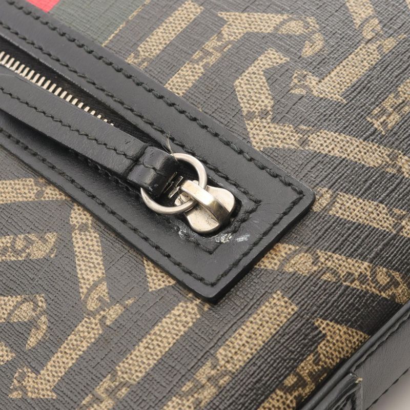Gucci Shoulder Bag GG Kaleido Bee 471466 Black Beige PVC Coated Canvas Leather