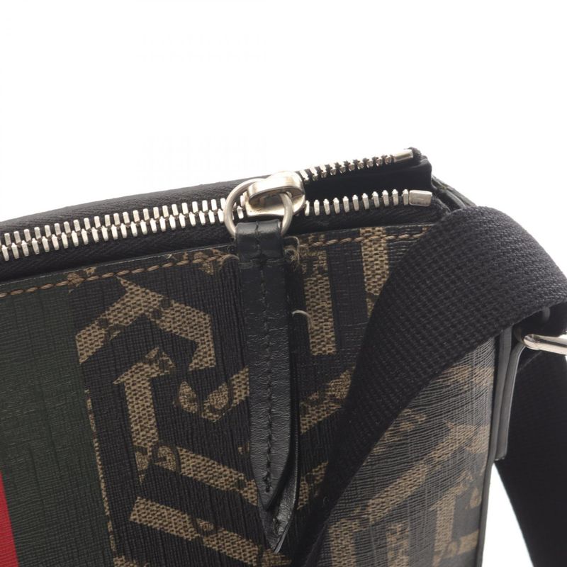 Gucci Shoulder Bag GG Kaleido Bee 471466 Black Beige PVC Coated Canvas Leather