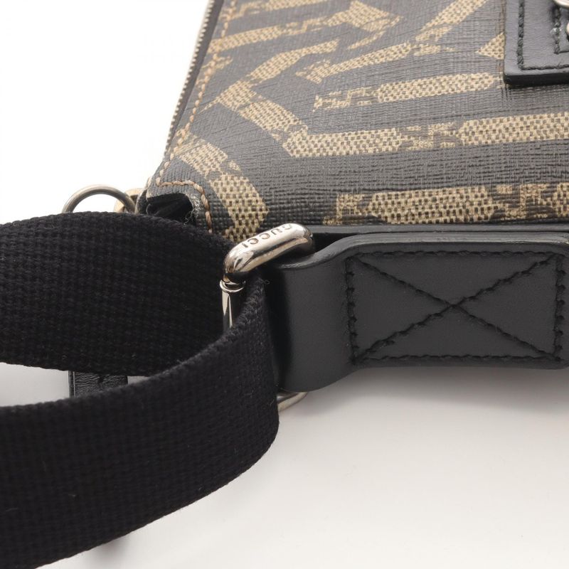 Gucci Shoulder Bag GG Kaleido Bee 471466 Black Beige PVC Coated Canvas Leather