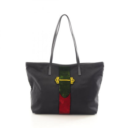Prada Tote Bag Cahier Trompe L'oeil Black Green Red Nylon Saffiano Leather