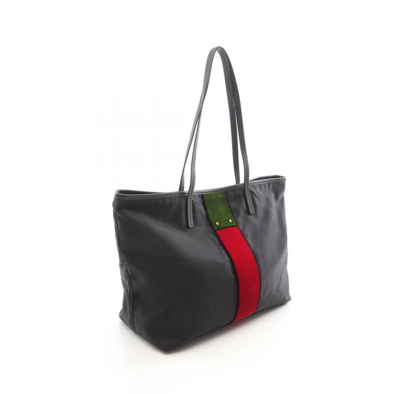 Prada Tote Bag Cahier Trompe L'oeil Black Green Red Nylon Saffiano Leather