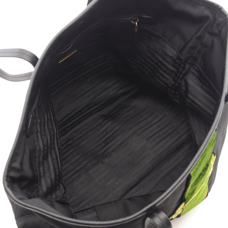 Prada Tote Bag Cahier Trompe L'oeil Black Green Red Nylon Saffiano Leather