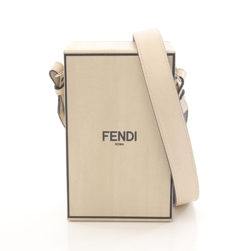 Fendi Shoulder Bag Box 7va519 Beige Leather Box Shoulder Unisex Used B