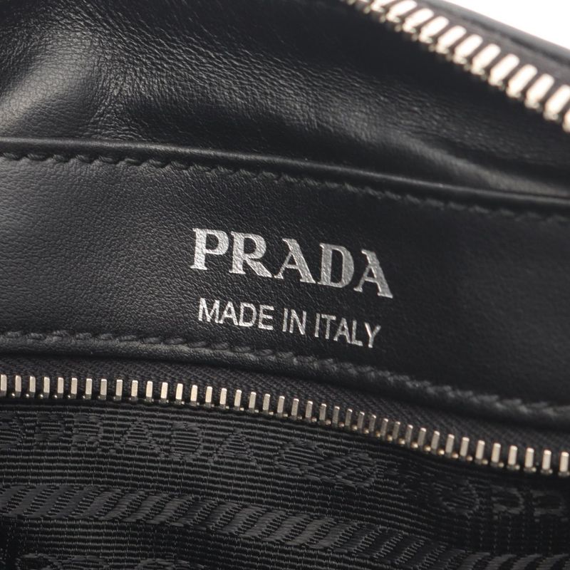 Prada Shoulder Bag Black Leather Banana Print Crossbody Bag Women's Used a