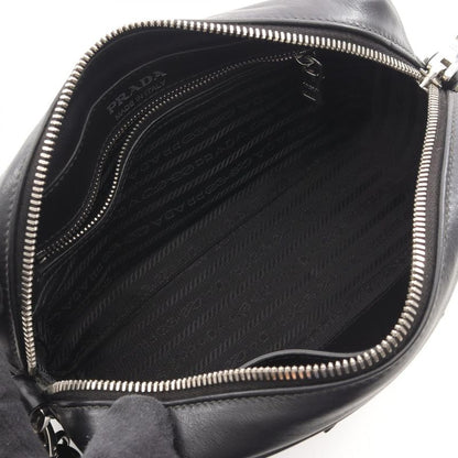 Prada Shoulder Bag Black Leather Banana Print Crossbody Bag Women's Used a