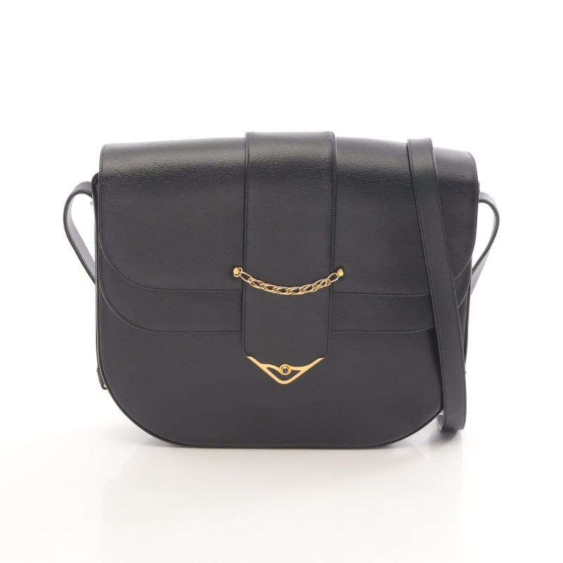 Cartier Shoulder Bag Sapphire Line Black Leather Sapphire Shoulder Bag Ladies