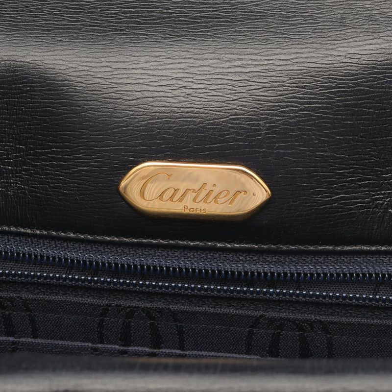 Cartier Shoulder Bag Sapphire Line Black Leather Sapphire Shoulder Bag Ladies
