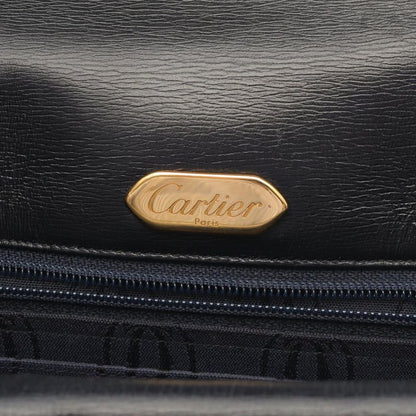 Cartier Shoulder Bag Sapphire Line Black Leather Sapphire Shoulder Bag Ladies