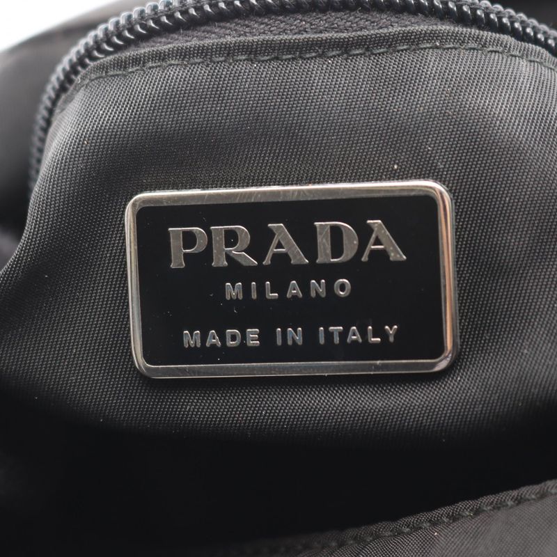 Prada Shoulder Bag Plastic Handle Black Nylon Handbag Ladies Used B