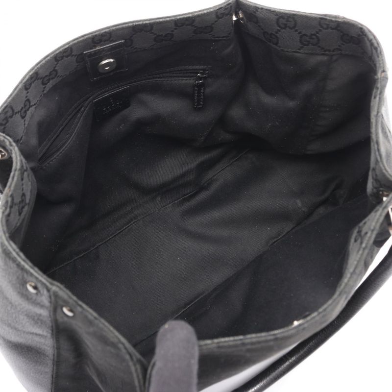 Gucci Tote Bag GG Canvas 115015 Black Canvas Leather Tote Bag Women's Used B