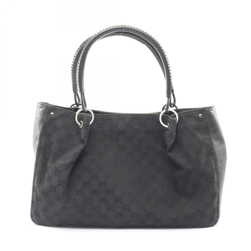 Gucci Tote Bag GG Canvas 115015 Black Canvas Leather Tote Bag Women's Used B