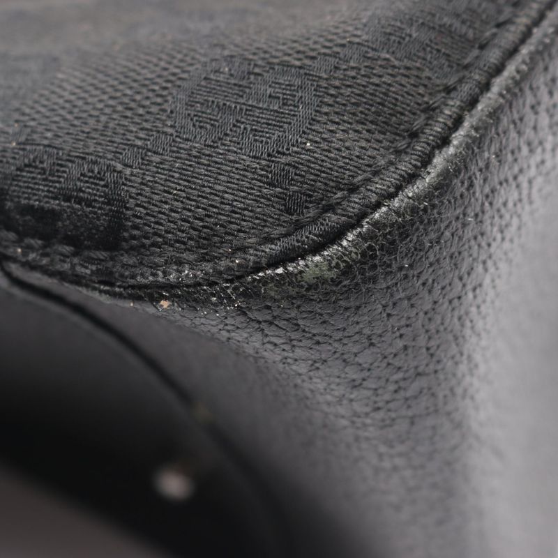 Gucci Tote Bag GG Canvas 115015 Black Canvas Leather Tote Bag Women's Used B