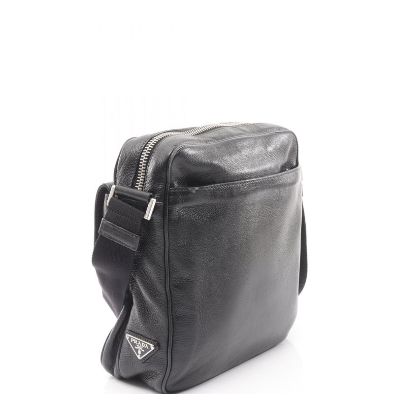 Prada Shoulder Bag Vitello City Va1037 Black Leather Shoulder Bag Men's Used B