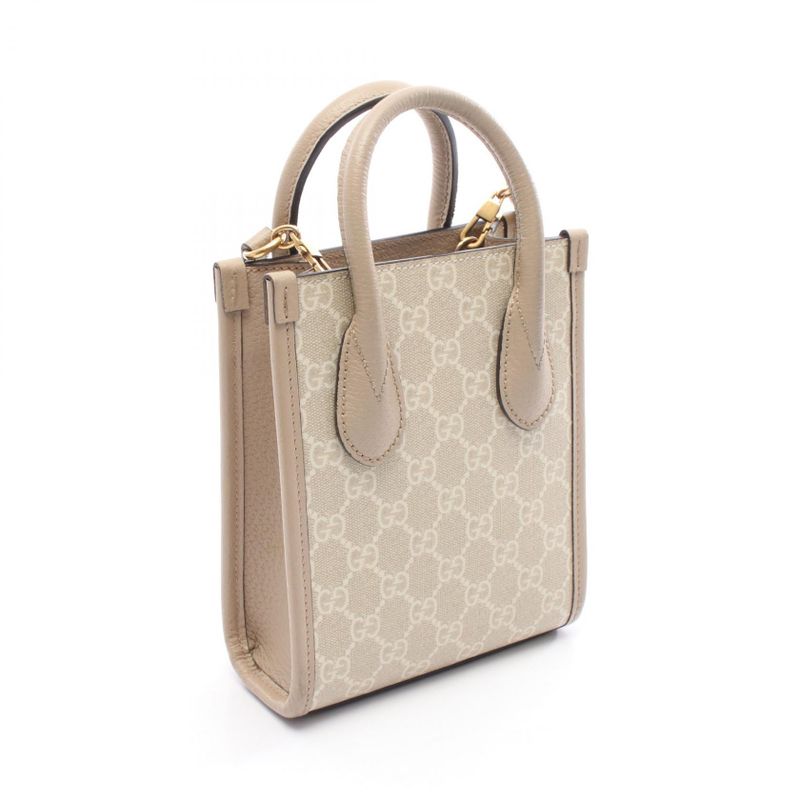 Gucci Handbag Interlocking G GG Supreme Mini Tote Bag 671623 Light Beige PVC