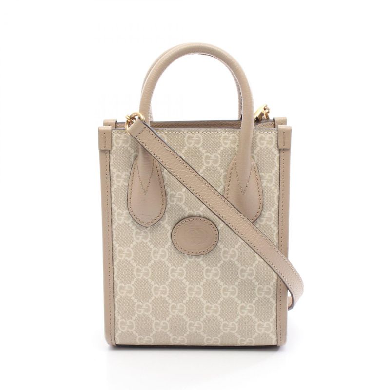 Gucci Handbag Interlocking G GG Supreme Mini Tote Bag 671623 Light Beige PVC